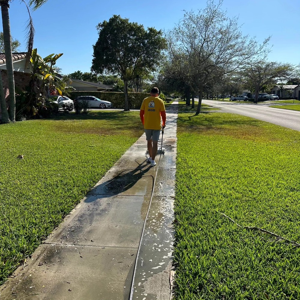 Sidewalk cleaning before and after strip in Miami
